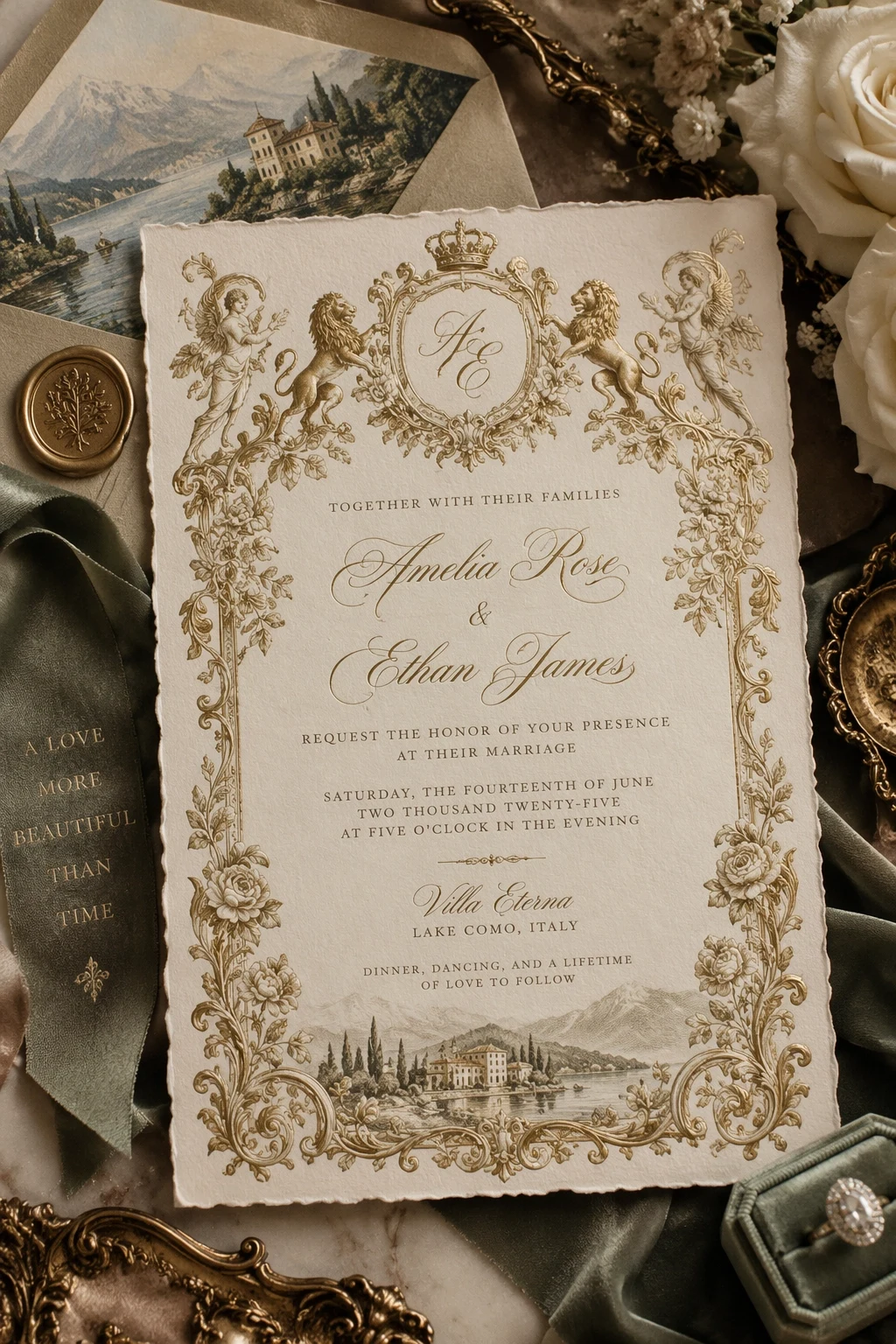 Floral wedding invitation with refined lettering, made by the GPT Image 2.5 family