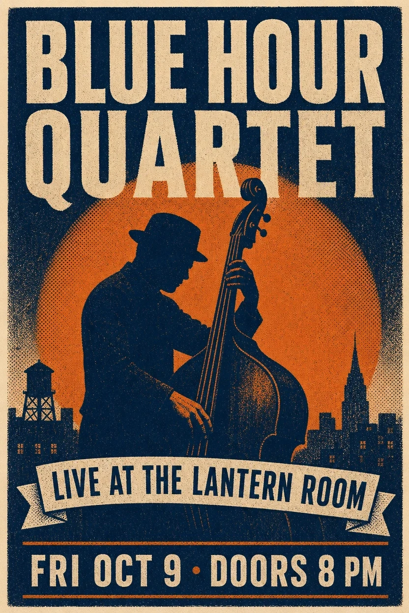Jazz poster in blue and orange, shown before GPT Image 2 edits its text