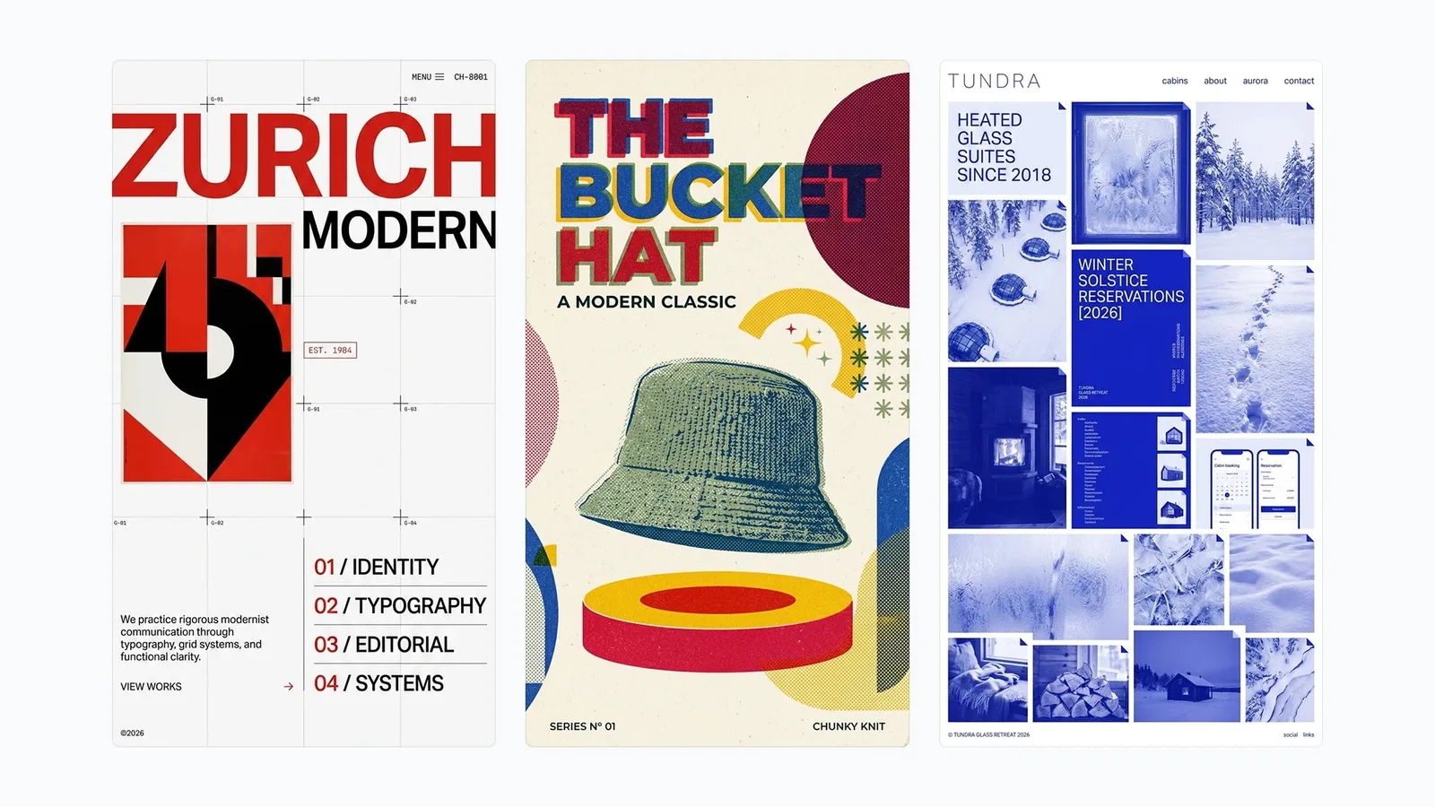 Official Nano Banana 2.1 sample of Swiss-style editorial spreads with strict grids and heavy type