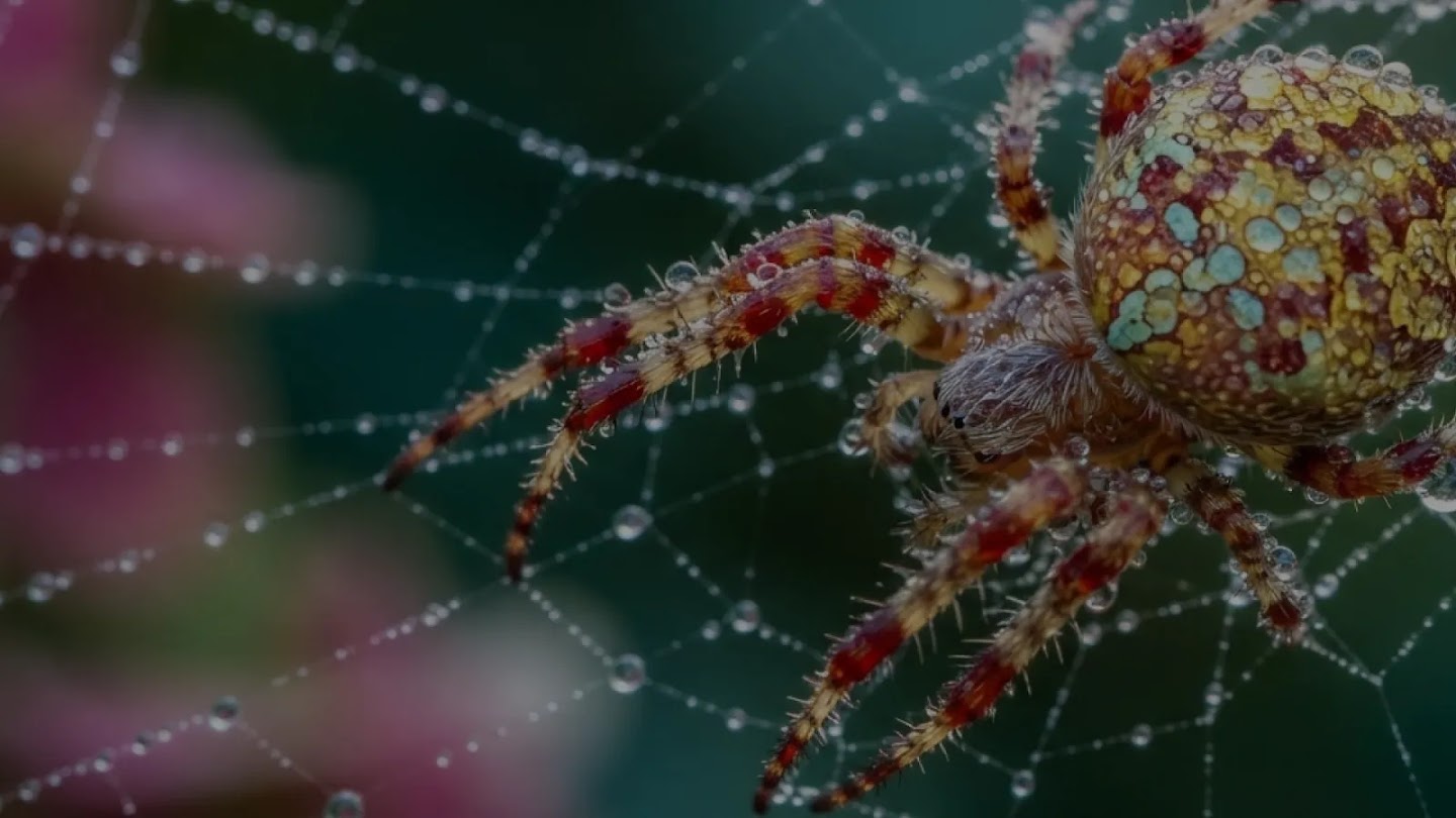 Official Google DeepMind Nano Banana 2 Lite sample: a brightly coloured spider on its web, covered in beads of water.