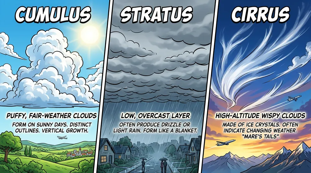 Official Nano Banana 2 comic infographic explaining three cloud types