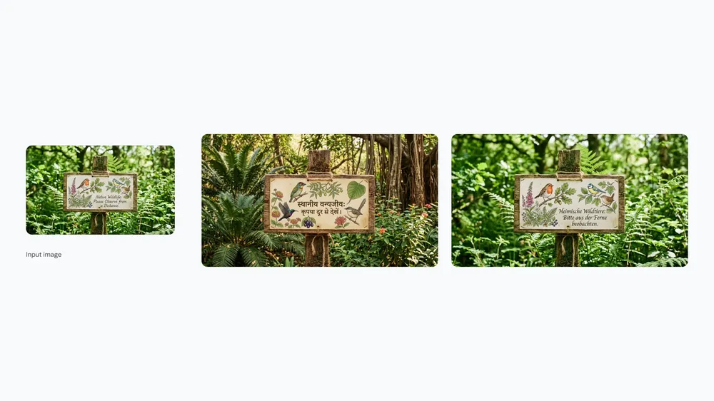 Official Nano Banana 2 sign rewritten from English into Hindi, with regional birds and plants