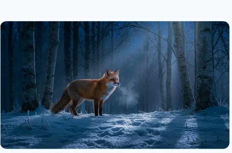 Official Nano Banana Pro edit: that fox and birch forest, now lit by night