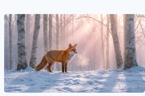Official Nano Banana Pro input: a fox standing among snowy birches in daylight