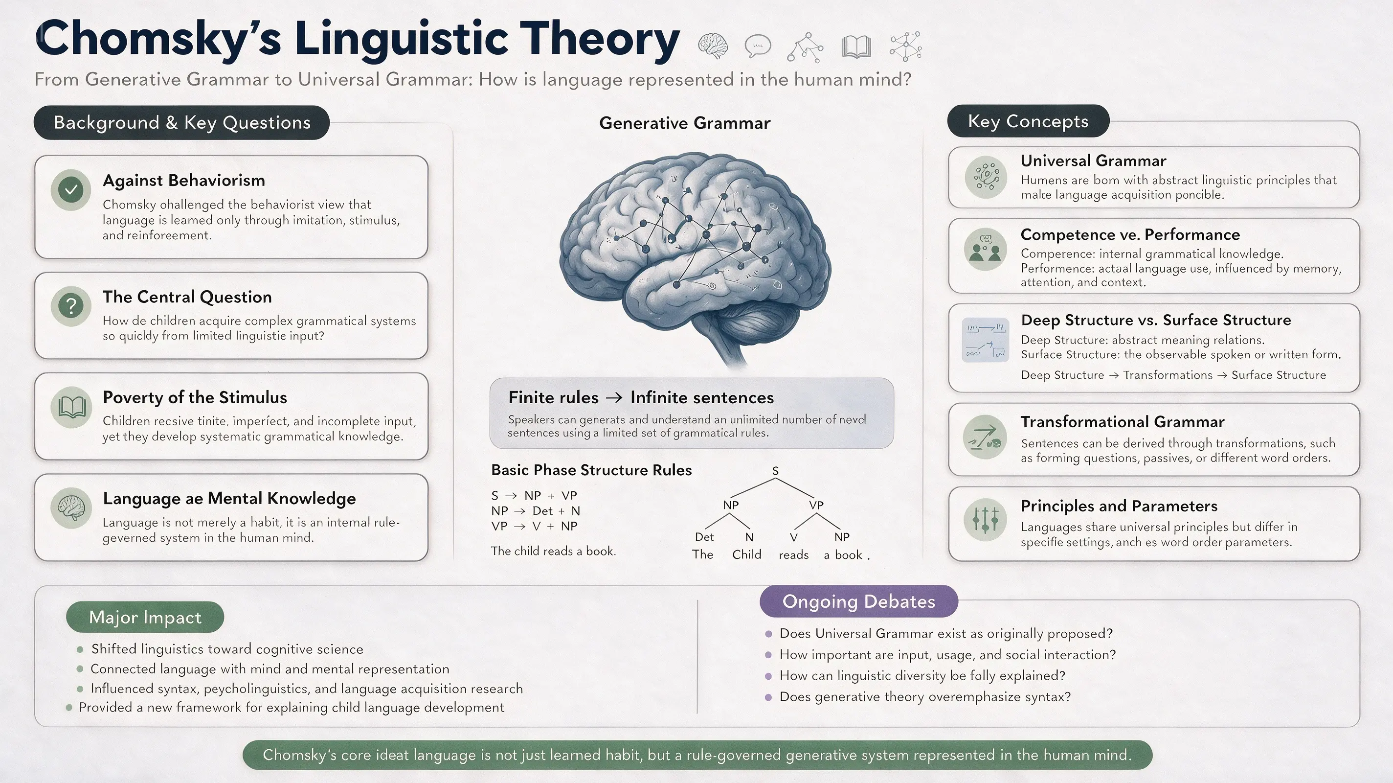 Official Seedream 5.0 Pro explainer graphic on Chomsky's ideas about language