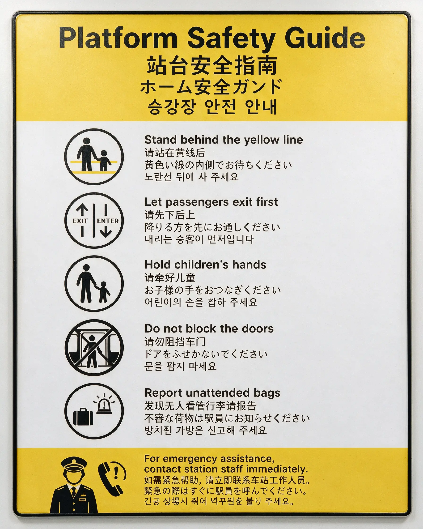 Official Seedream 5.0 Pro transit safety poster written in four languages