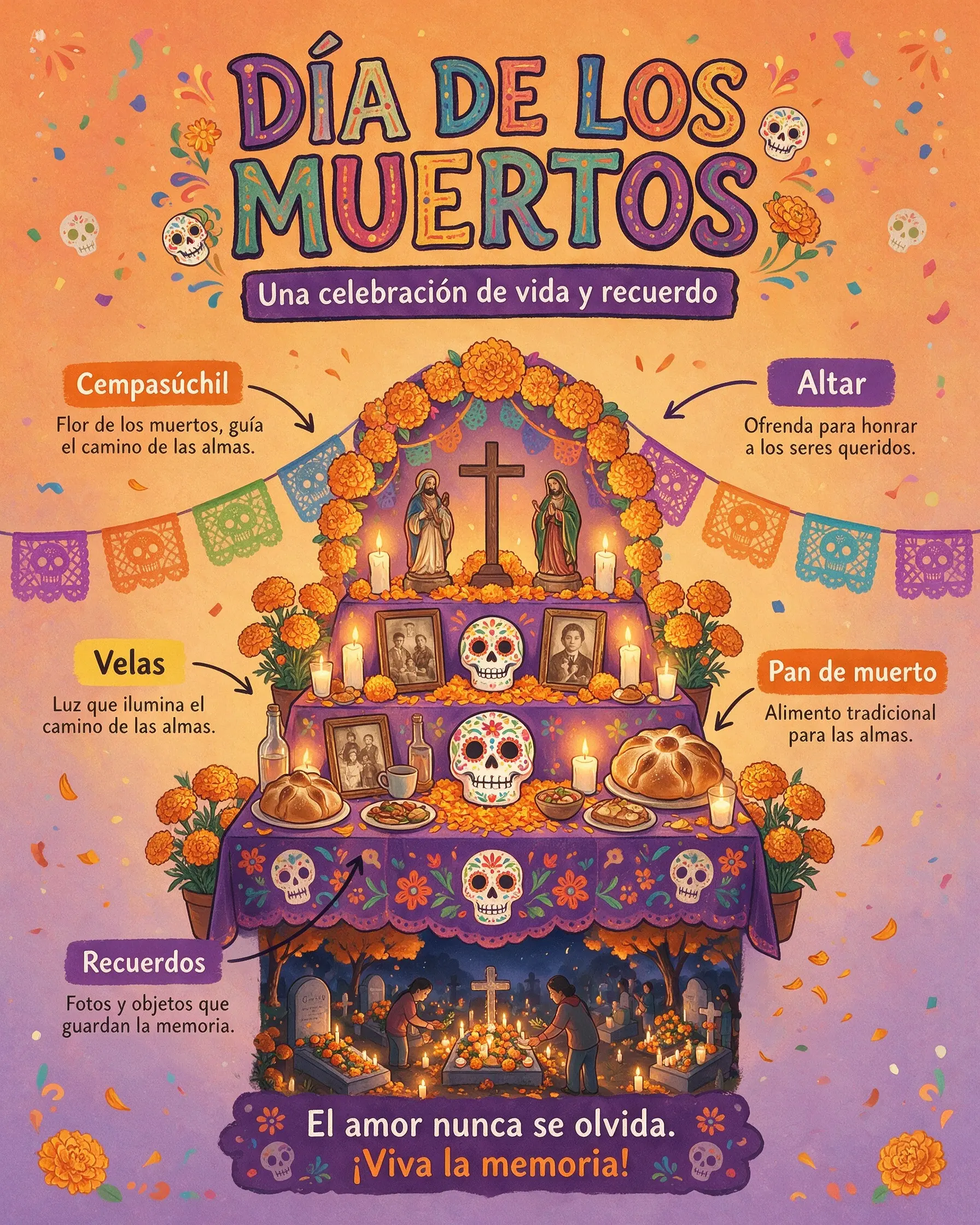 Official Seedream 5.0 Pro Spanish infographic poster for Día de los Muertos